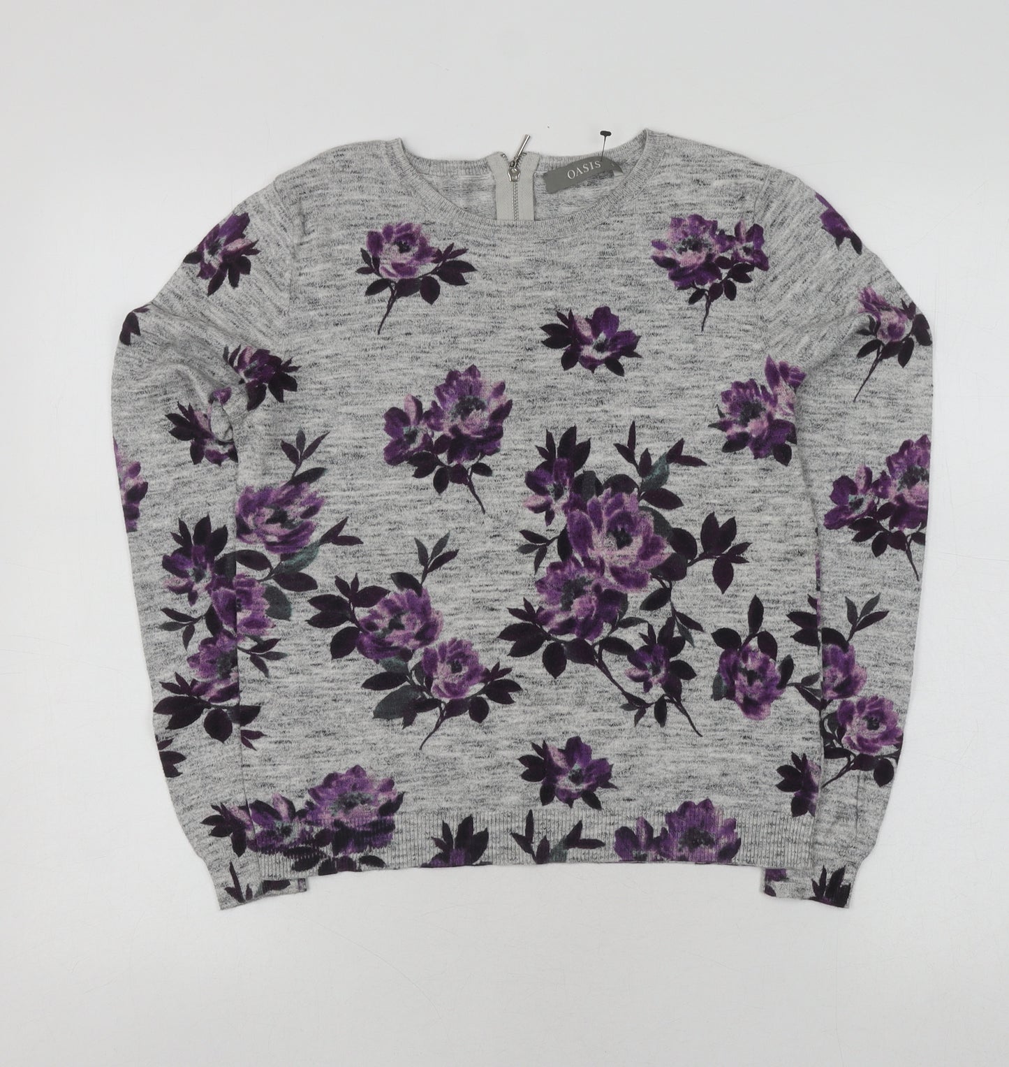 Oasis Women's Grey Floral Pullover Jumper, Size S