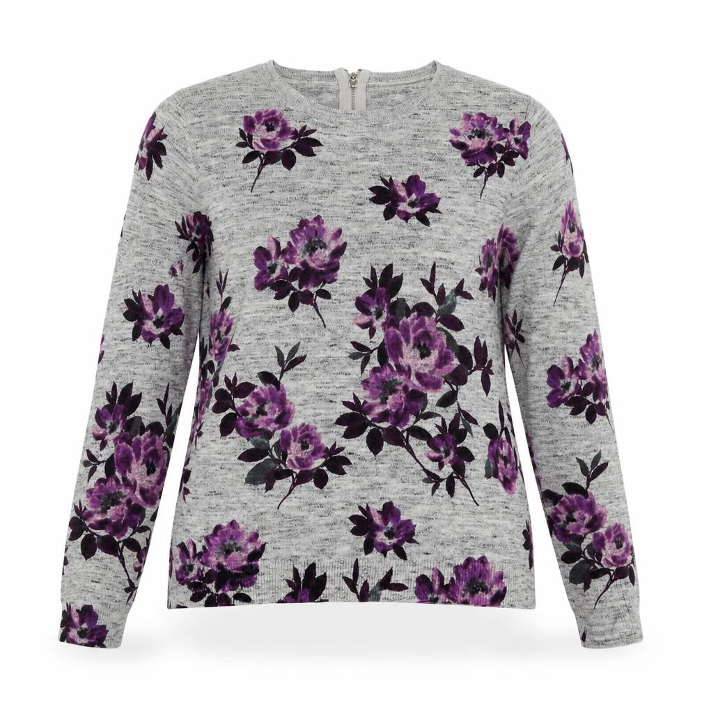Front view of Oasis Women's Grey Floral jumper, size S