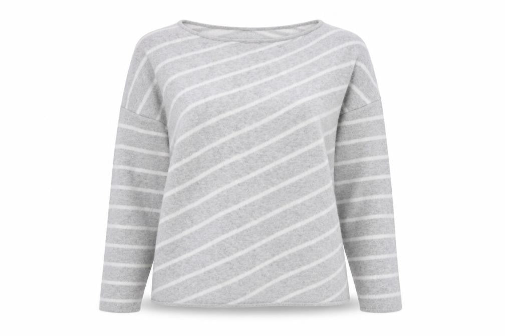 Front view of Mint Velvet Women's Grey Striped jumper, size 16