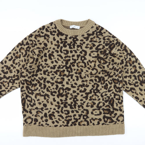 MNG Women's Beige Animal Print Pullover Jumper, Size 12