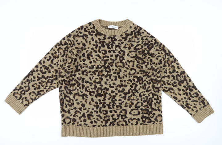 MNG Women's Beige Animal Print Pullover Jumper, Size 12