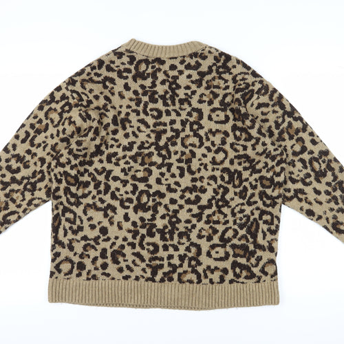 MNG Women's Beige Animal Print Pullover Jumper, Size 12