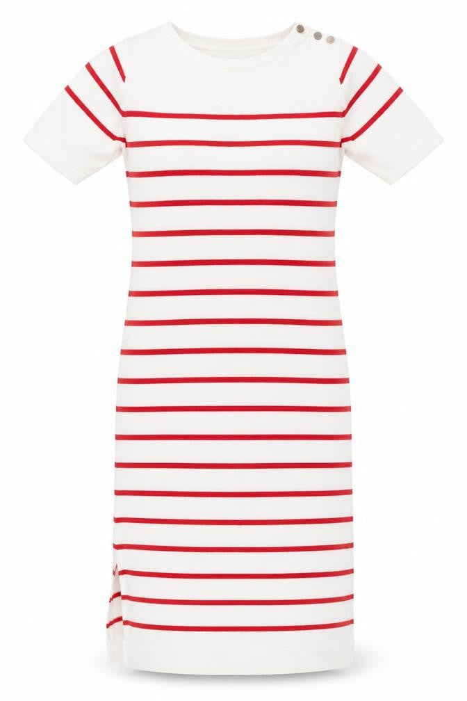 Front view of Dorothy Perkins Women's Red Striped Shift Dress L