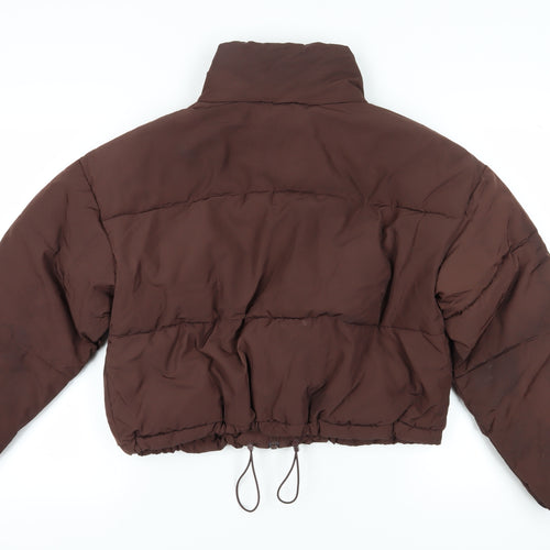 H&M Women's Brown Puffer Jacket Size 12 - Cropped & Insulated