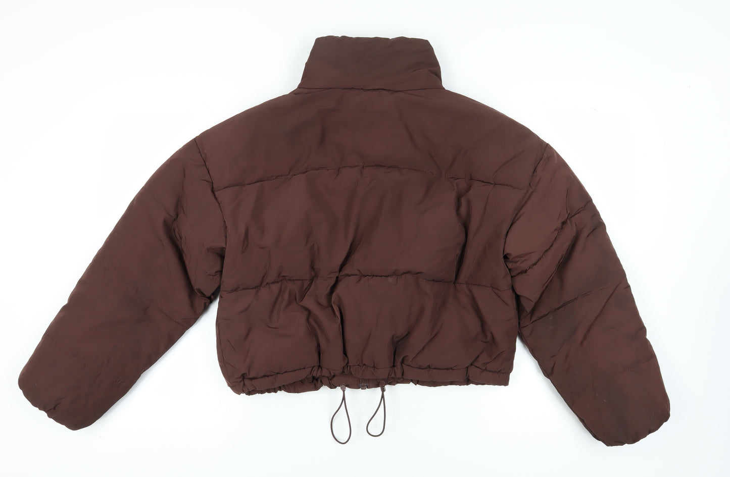 H&M Women's Brown Puffer Jacket Size 12 - Cropped & Insulated