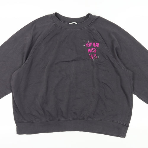 H&M Unisex Grey Pullover Sweatshirt L Graphic Print