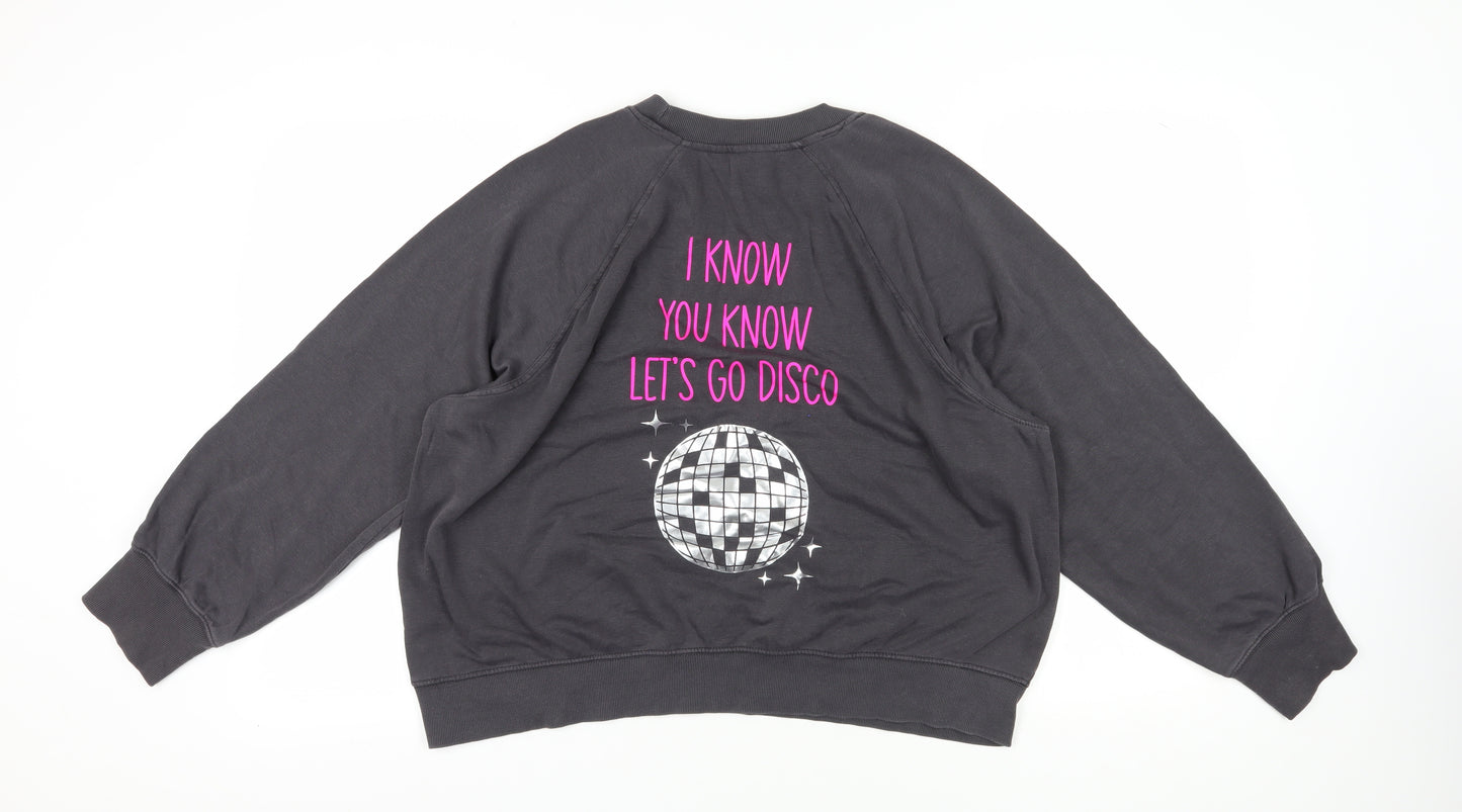 H&M Unisex Grey Pullover Sweatshirt L Graphic Print