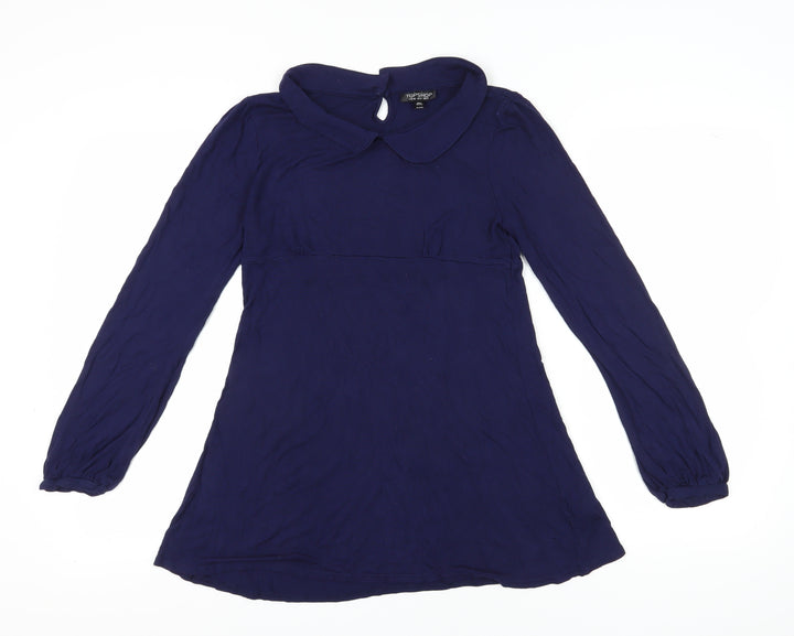 Topshop Women's Blue Collared Tunic Blouse Size 12
