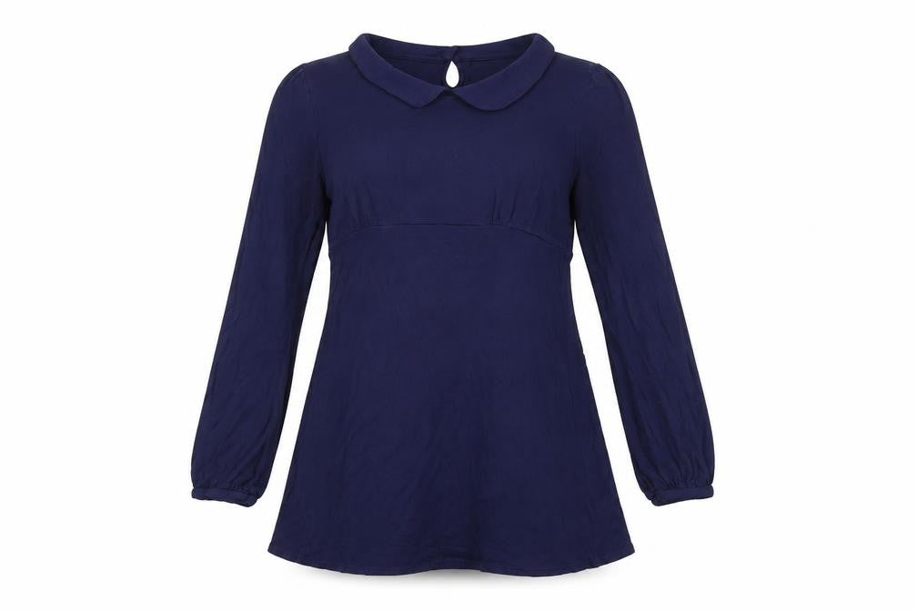 Front view of Topshop Women's Blue Collared Tunic Blouse, size 12
