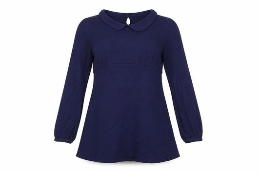 Front view of Topshop Women's Blue Collared Tunic Blouse, size 12