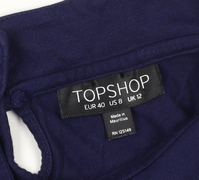 Topshop Women's Blue Collared Tunic Blouse Size 12