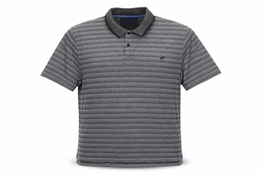 Front view of Stone Bay Men's Grey Striped Golf Polo 2XL