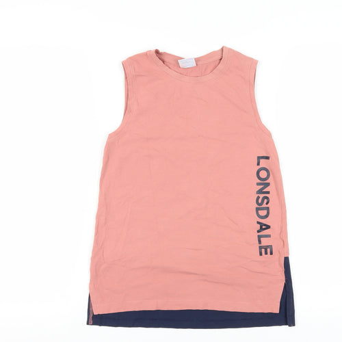 Lonsdale Pink Girls Tank Top 11-12 Years Sleeveless Logo