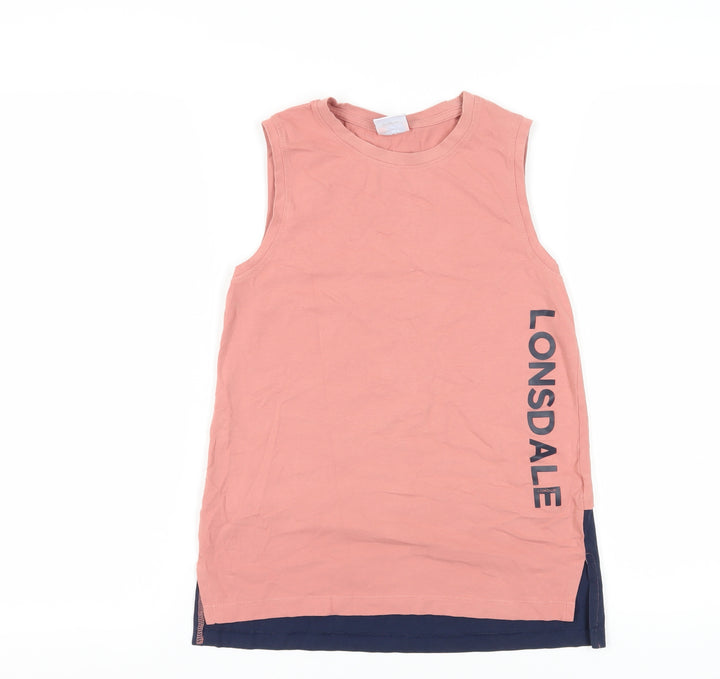 Lonsdale Pink Girls Tank Top 11-12 Years Sleeveless Logo