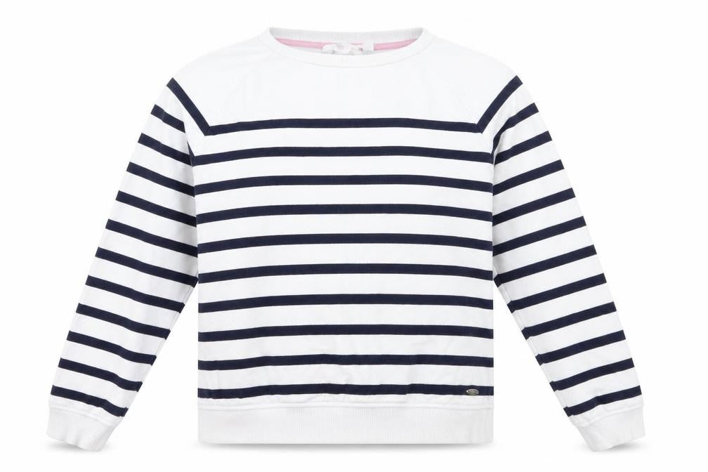 Front view of Trespass Women's White Striped Pullover Sweatshirt M