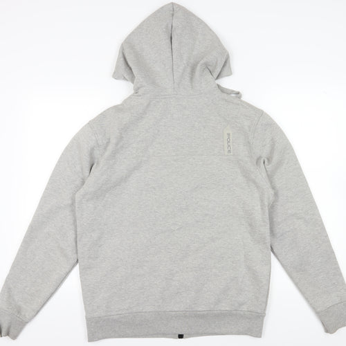 Police Men's Grey Full Zip Hoodie, M, Hooded with Logo