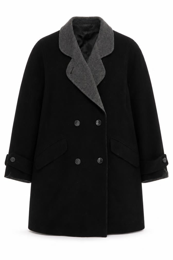 Front view of House of Fraser Women's Black Wool Pea Coat, size 12