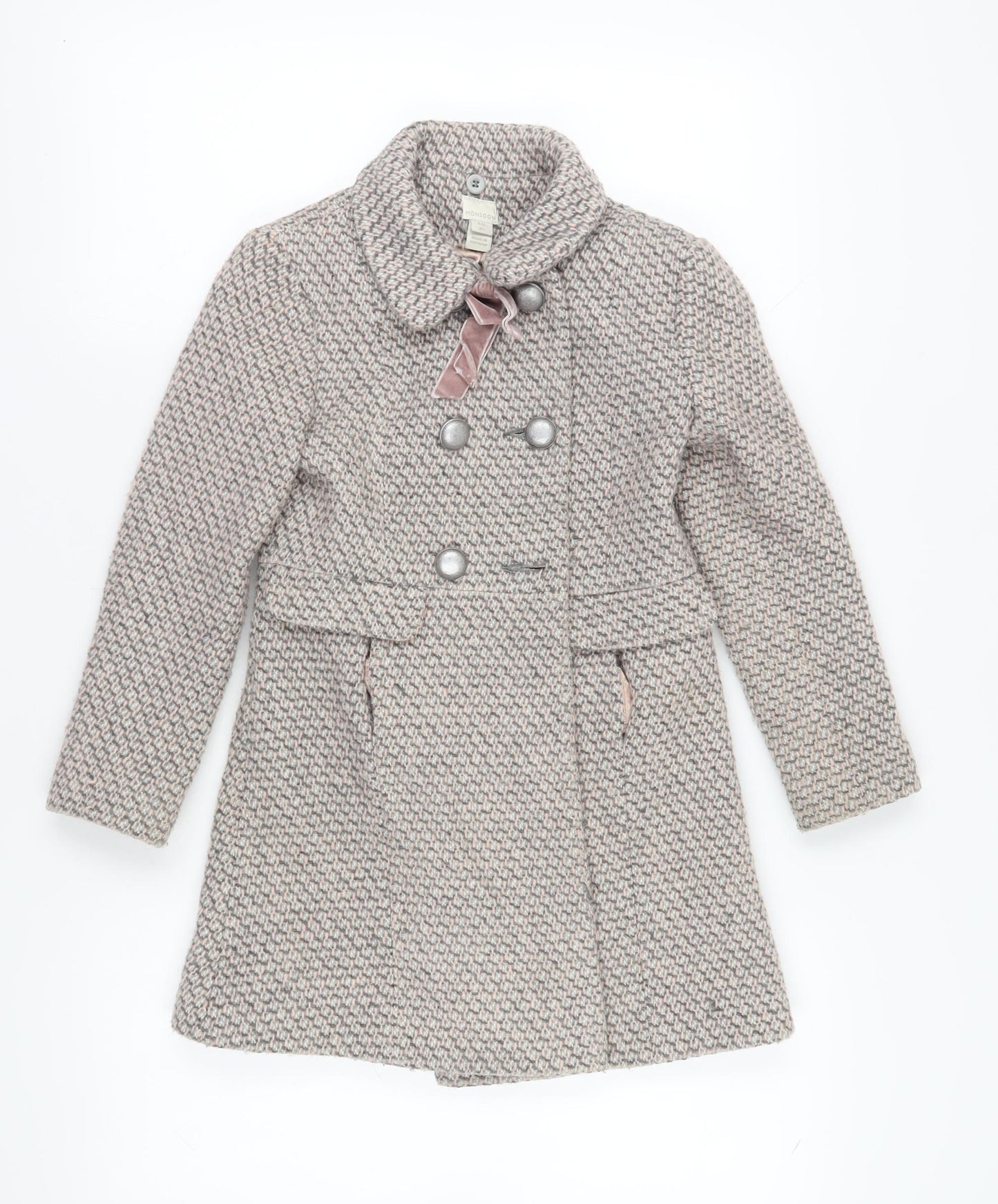 Monsoon Girls Grey Pea Coat, 9-10 Years, Double-Breasted