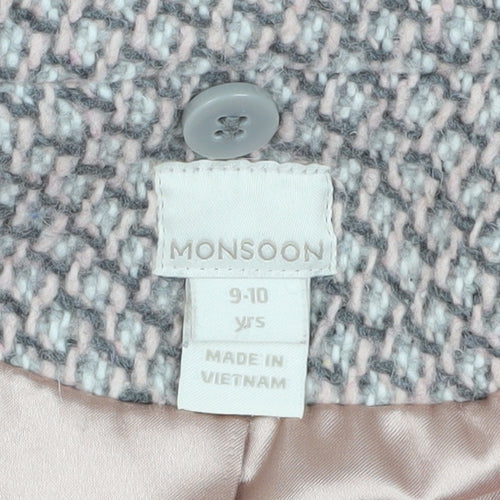Monsoon Girls Grey Pea Coat, 9-10 Years, Double-Breasted