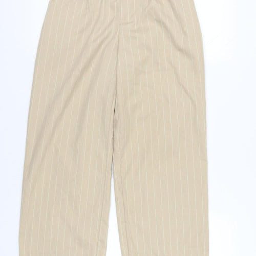 H&M Women's Beige Striped Straight Trousers - Size 8