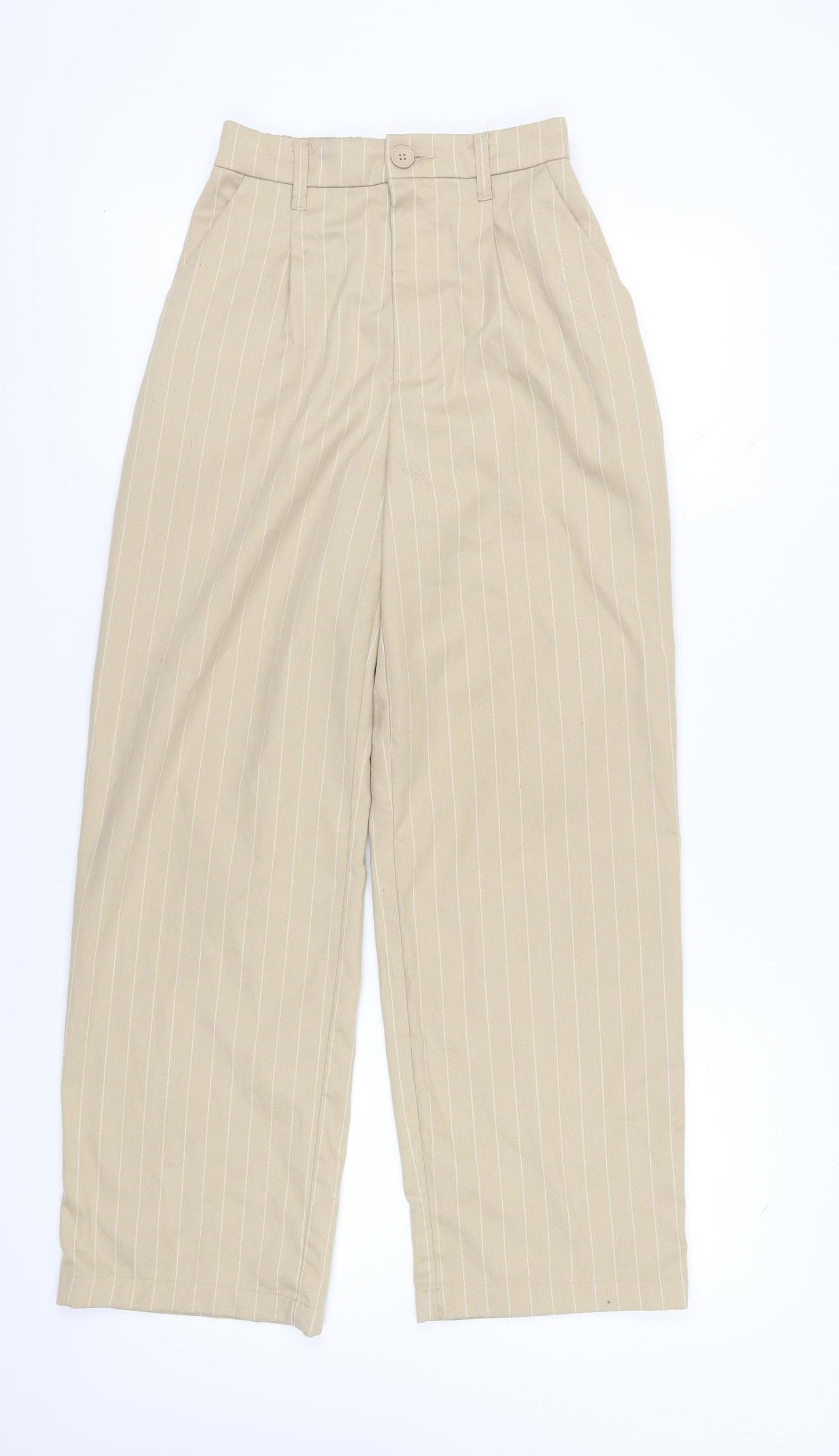 H&M Women's Beige Striped Straight Trousers - Size 8