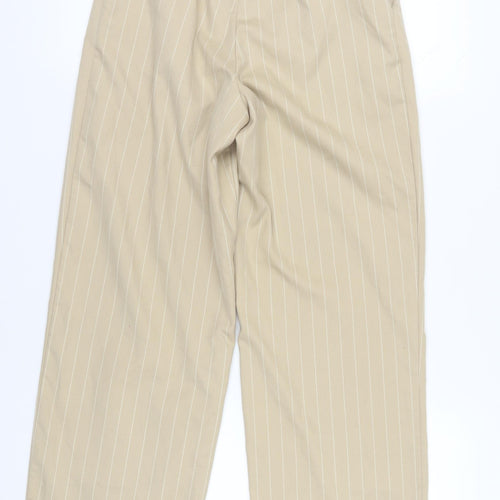 H&M Women's Beige Striped Straight Trousers - Size 8