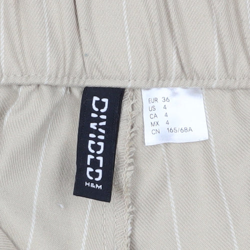 H&M Women's Beige Striped Straight Trousers - Size 8