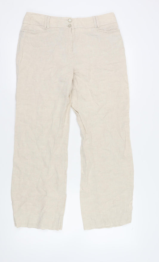 Marks and Spencer Beige Linen Women's Trousers - Size 14 Tall