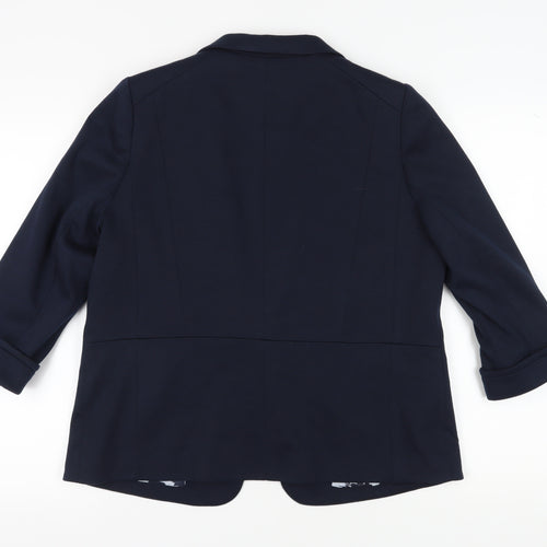 Wallis Women's Blue Blazer Size 14, Notch Lapel, 3/4 Sleeve
