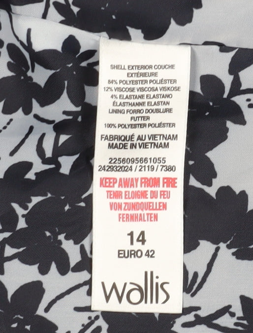 Wallis Women's Blue Blazer Size 14, Notch Lapel, 3/4 Sleeve