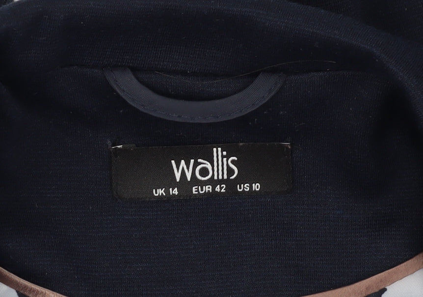 Wallis Women's Blue Blazer Size 14, Notch Lapel, 3/4 Sleeve