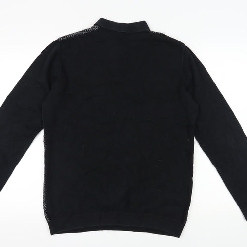 NEXT Men's Black Henley Jumper, L, Collared Geometric Knit