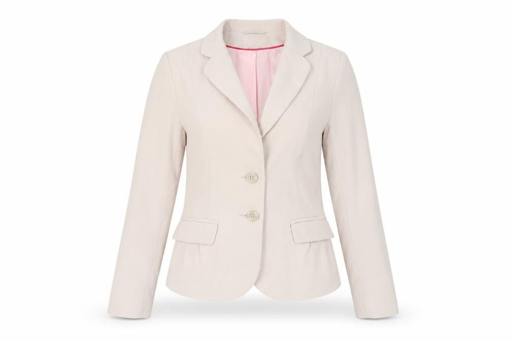 Front view of H&M Women's Beige Blazer Jacket, size 6, Business Casual