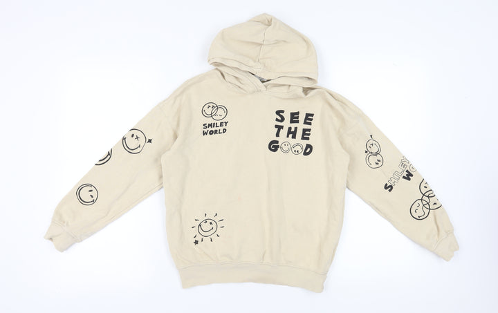 H&M Girls Beige Pullover Hoodie, Graphic Print, 11-12 Years
