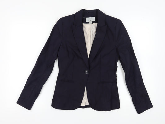 H&M Women's Blue Blazer Size 8 Casual Lined Regular Fit