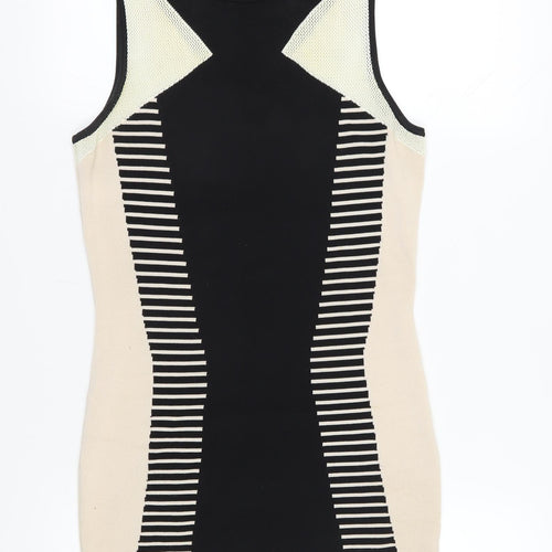 River Island Women's Black Beige Bodycon Dress, Size 12