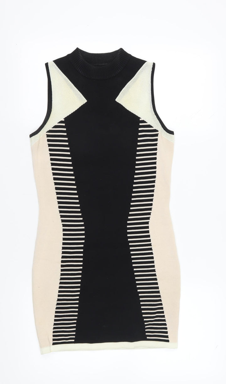 River Island Women's Black Beige Bodycon Dress, Size 12