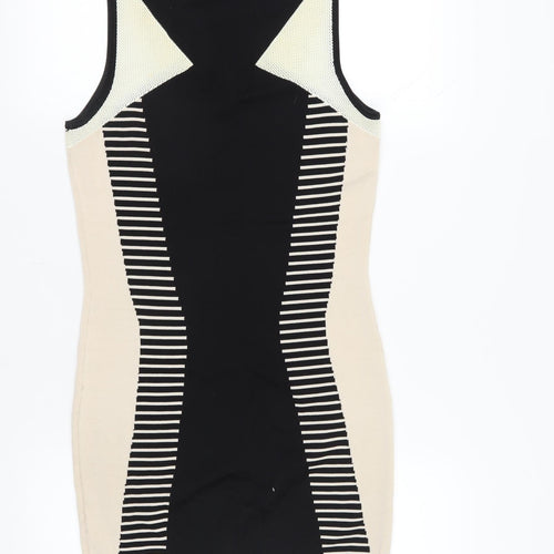 River Island Women's Black Beige Bodycon Dress, Size 12