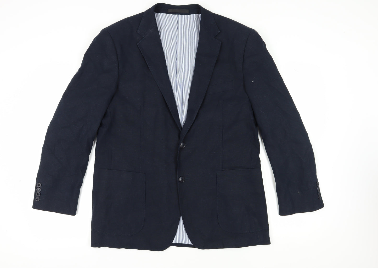 Marks and Spencer Men's Blue Linen Blazer - Size 42R