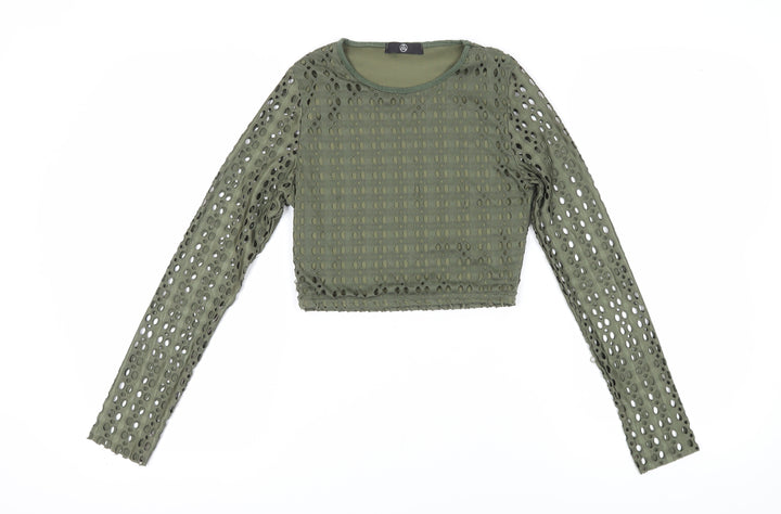 Missguided Womens Green Cropped Blouse 8 Casual