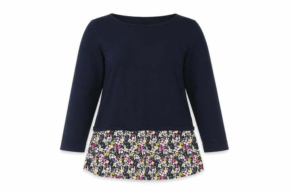 Front view of Next women’s blue floral tunic blouse, size UK 10