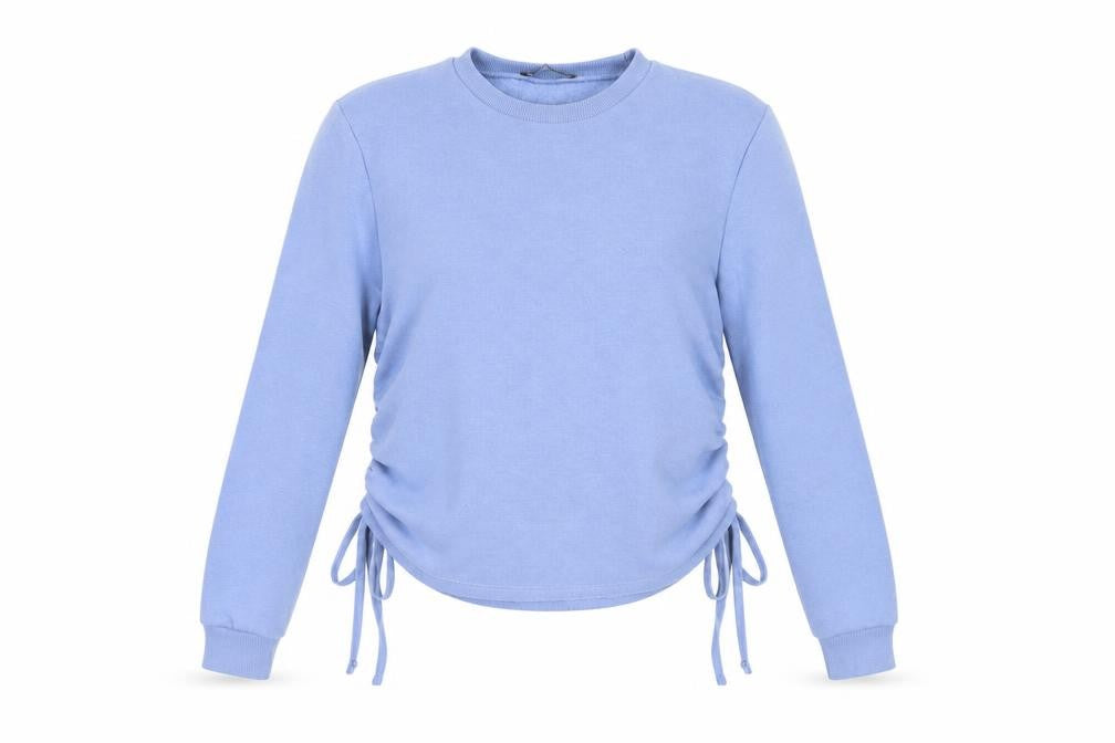 Front view of Zara Women's Blue Crew Neck Pullover Sweatshirt S