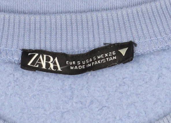 Zara Women's Blue Crew Neck Pullover Sweatshirt S