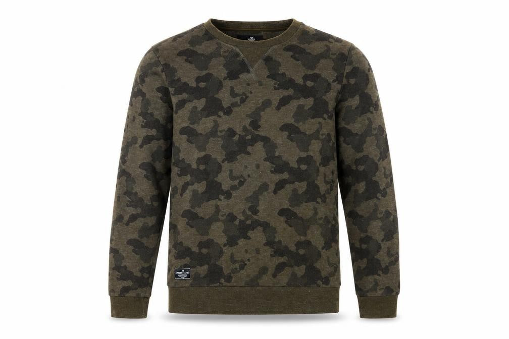 Front view of Threadbare Men's Brown Camouflage Pullover Sweatshirt M
