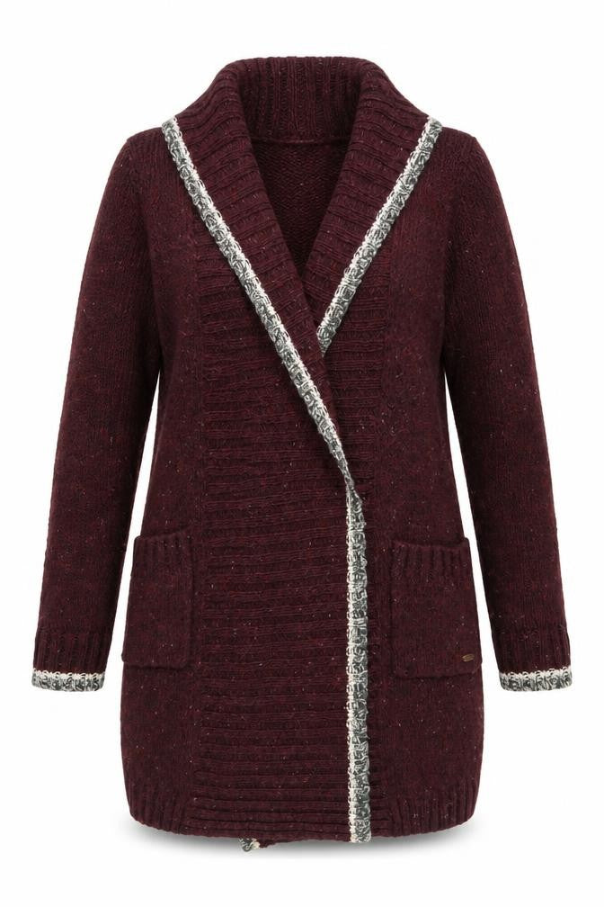 Front view of Roots Women's Red Shawl Cardigan, size S