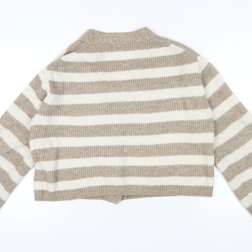 H&M Women's Beige Striped Cardigan M Oversized
