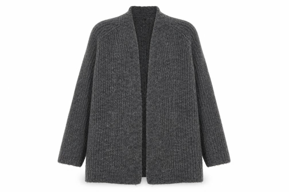 Front view of Zara Women's Grey Chunky-Knit Cardigan, size S