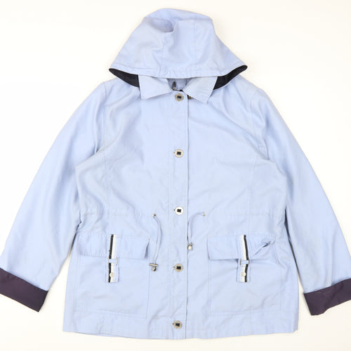 Bm Women's Blue Hooded Rain Coat Jacket Medium