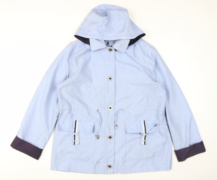 Bm Women's Blue Hooded Rain Coat Jacket Medium