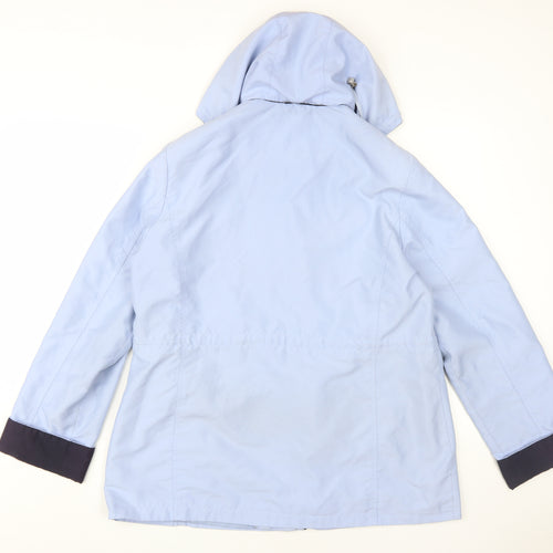 Bm Women's Blue Hooded Rain Coat Jacket Medium
